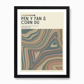 Pen Y Fan And Corn Du Wales Topographic Contour Map Art Print